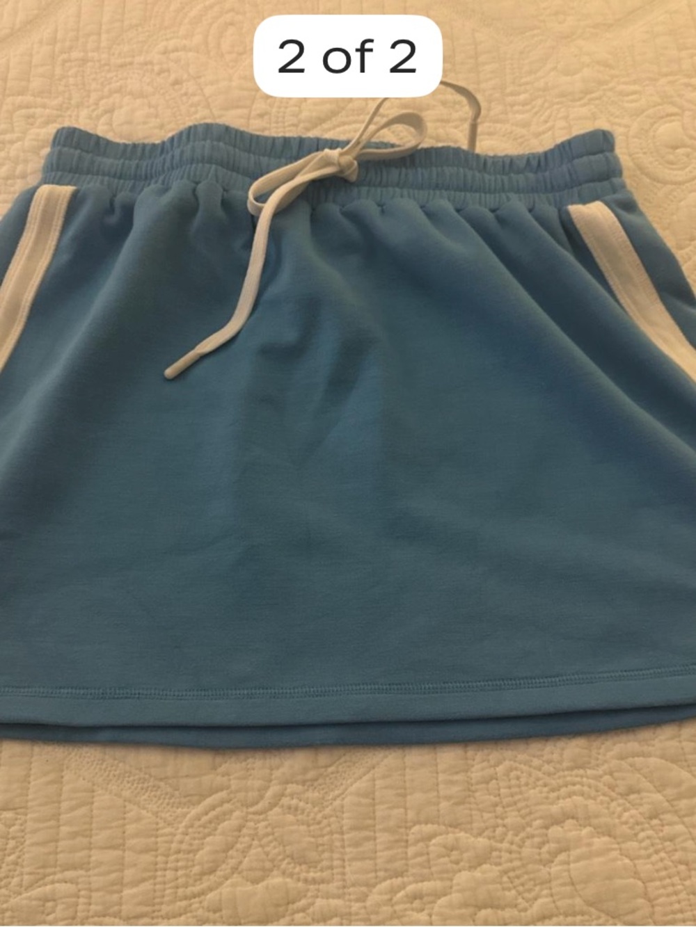 Blue Drawstring Mini Skirt with Contrast Trim